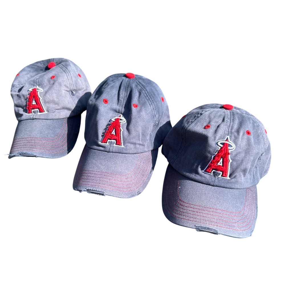 3X Los Angeles‎ Angels Fox Sports West Navy Blue Distressed Baseball Cap Hat MLB